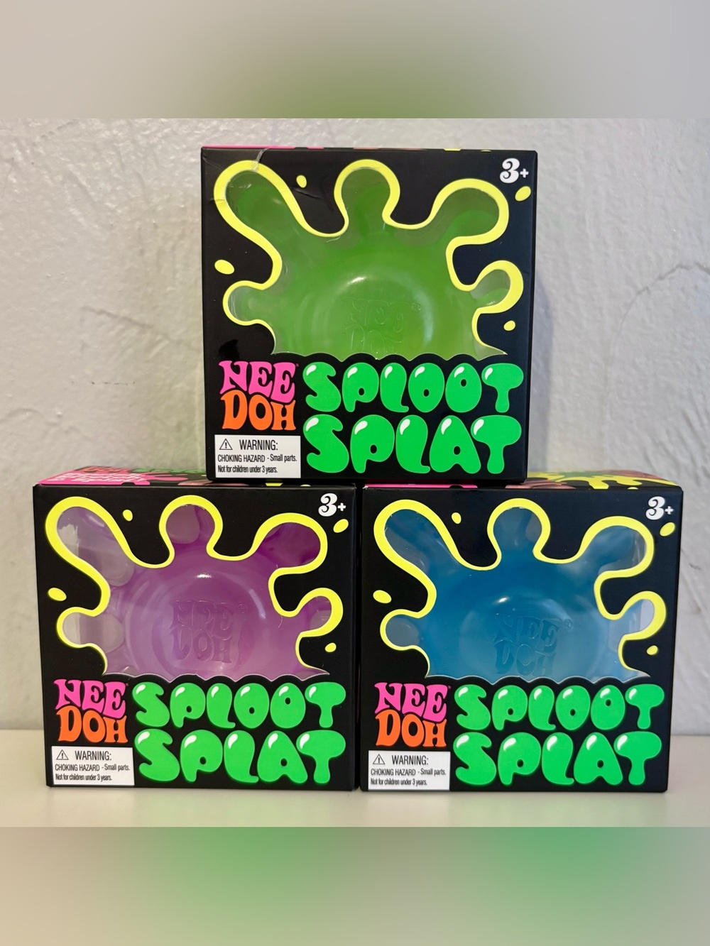 NeeDoh Sploot Splat Fidget Toys (3-Pack) Green Purple & Blue